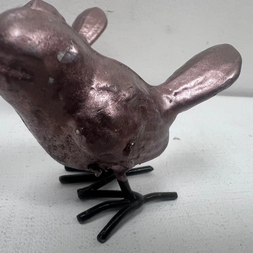 Set of 4 EBOT Metallic Rose Gold Bird Figurines with Black Wire Feet Cast Iron